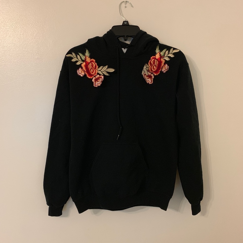 Black Hoodie with rose patches